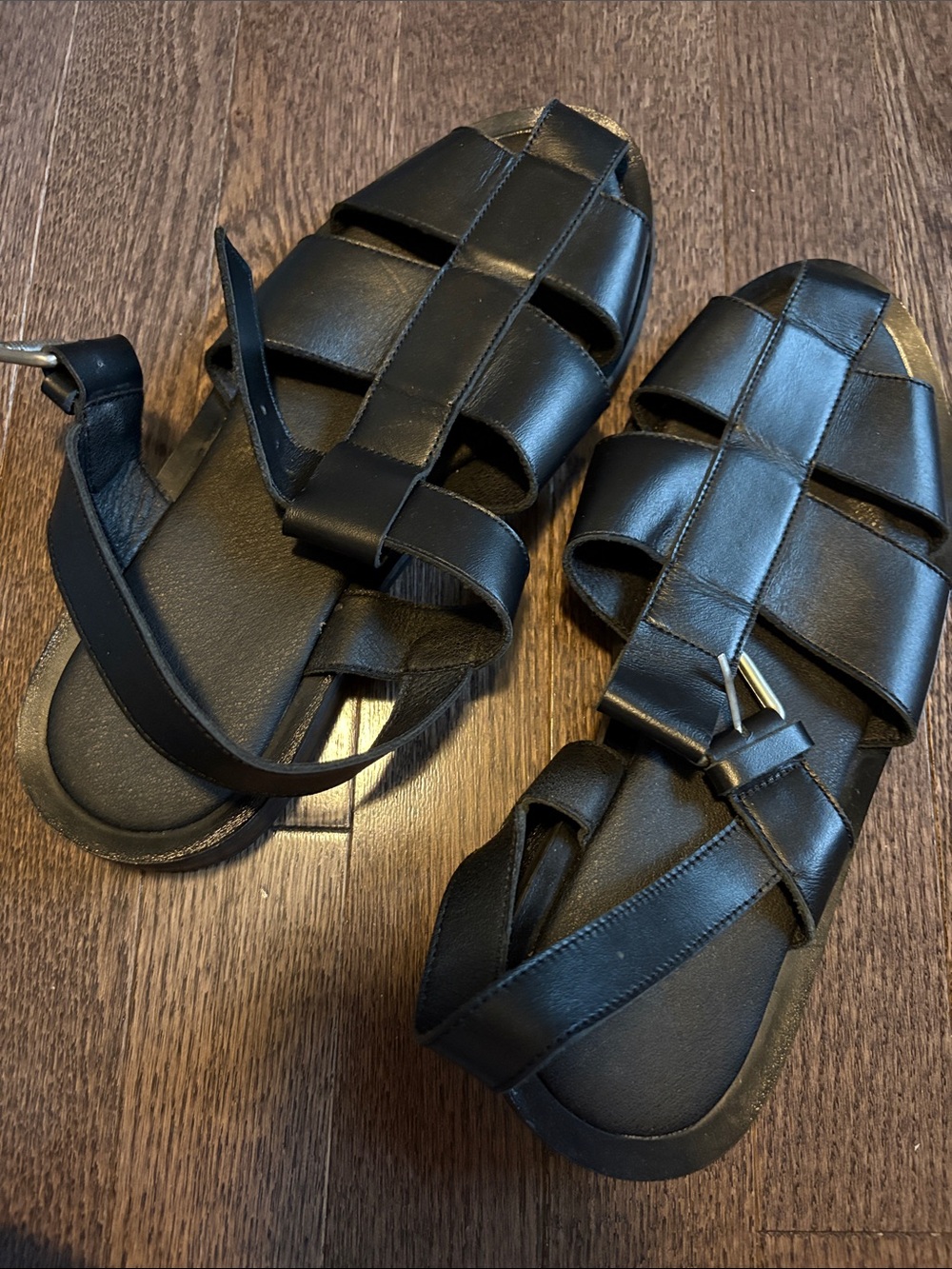 Maeve Black Strappy Leather Fisherman Sandals